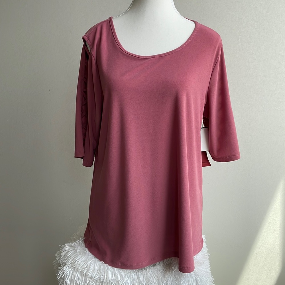 light burgundy, cross, open slit dress shirt.